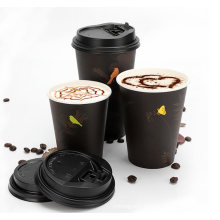Custom Disposable Black Paper Cup for Hot Beverage Hot Coffee Hot Drink with Lid